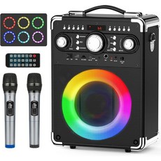 어른과 아이를 위한 무선 마이크 2개가 있는 노래방 기계 DJ 조명이 휴대용 파티 스피커 홈 파티를 블루투스 모임 모두를 최고의 선물
