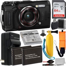 해외Olympus 올림푸스 터프 TG-6 디지털 카메라 (블랙) 필수 액세서리 번들 포함 - SanDisk Ultra 64GB SD, 상세 설명 참조0
