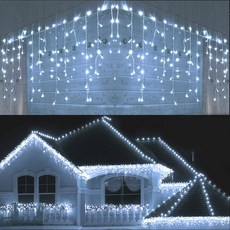 LED 커튼 고드름 스트링 조명 거리 처마 몰 크리스마스 화환 요정 정원 야외 장식 0.6m 120, [02] Ba - White, [01] 4X0.6M 120Leds, [01] EU 플매트 카펫 매트 카펫 러그, 1개