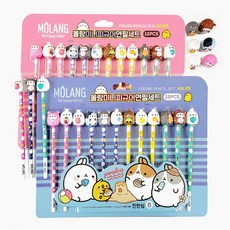 몰랑 미니피규어 12본 연필세트 ver.5 피규어연필 단체선물, 핑크케이스