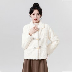 WPUY 여성 코트 겨울 램스울 후리스 점퍼 털 두꺼운 루즈핏 숏코트 뽀글이 트위드 자켓