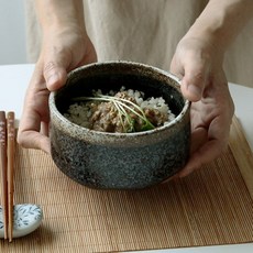하우키친 일본 빈티지 밥그릇 도자기 그릇 식기, 1개, 블랙