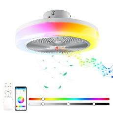 INDMIRD 매직 컬러 침실 팬 조명 홈 다이닝 룸 LED 천장 스마트 앱 블루투스 음악 보이지 않는 램프, [02]1pcs+110V, 1개
