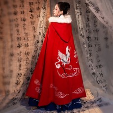 모감주황 에스닉 여성 운중선 오리지널제작 기모 융 롱 자수 겨울 가을 두꺼운 보온 망토