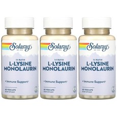 Solaray 엘 라이신 모노라우린 아미노산 60캡슐 3병 코코넛 지방족 L Lysine, 3개