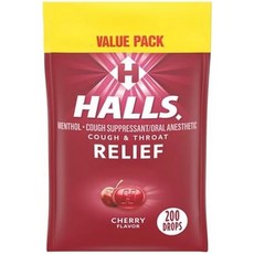 Halls 호올스 무설탕 기침캔디 사탕 체리맛 200알, 344g, 1개