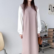 [다잇템] 여자 슬리브 벌룬 투컬러 콘트라스트 롱원피스739622