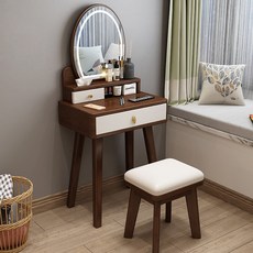 Montheria 화장대 원목화장대 LED 거울+의자 A598-181, 60CM, 호두+화이트