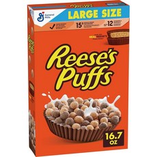 Reese's Puffs Chocolatey 땅콩 버터 시리얼 473.4g16온스 대형 박스 199604, 16.7 Ounce (Pack of 1), 1개, 473.4g
