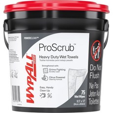 WypAll® PowerClean™ ProScrub™ 헤비 듀티 물티슈91371 듀얼 액션 클리닝 대형 9.5인치 x 12인치 물티슈 버킷 포함75매용기, Bucket Included, 1개