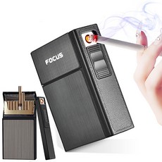 FOCUS usb 충전식 라이터 일체형 일반 얇은 긴 담배 에쎄 자석 메탈 케이스 20개비 담배갑, B블랙 pt007,, 1개