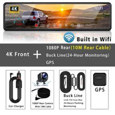 차량용 Dvr 미러 듀얼 렌즈 대시캠 IPS 카메라 운전 녹음기 차량 블랙박스 스트림 후면보기 GPS 와이파이 11.26 인치 4K 2160P, 1개, 20) 4K-10M Rear-BL-GPS - 아무도