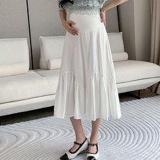 임부복 화이트 하프 스커트 여 여름 하이웨스트 a라인 미디움 하프 우산 스커트