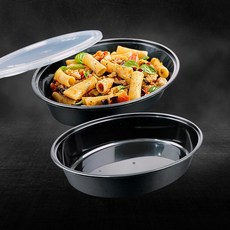 타원형 밀폐용기 파스타 덮밥포장, 750ml, 검정, 50세트, 용기+뚜껑