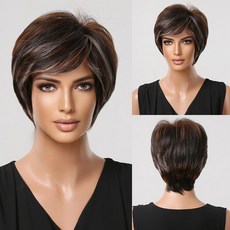 천연가발 EASIHAIR-짧은 여성 합성 가발 옴브레 블론드 레이어드 헤어스타일 자연스러운 헤어 코스프레 데일리 내열성 가발 인모, 15.LC2020-12, 1개