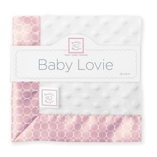 SwaddleDesigns Baby Lovie 작은 애착 담요 새틴 트림이 있는 플러시 도트 파스텔 핑크 바탕에 화이트 미니 모드 서클 36 x 36cm(14 x 14인치), Pastel Pink With White Circles