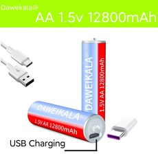 리모컨 마우스용 충전식 고용량 리튬 이온 배터리 전기 장난감 배터리 C 타입 케이블 AA 15V 12800mAh, 3)6 pcs AA batteries
