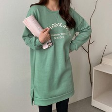 기모 레터링 트임 롱 티셔츠_248126
