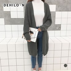 데일로엔 여성용 여리핏 무지 포켓 니트 롱 숄 가디건