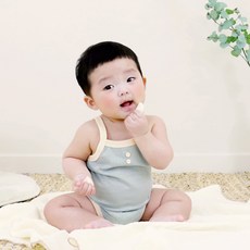 [메르베] 코튼 메쉬 빈티지 나시슈트/아기 바디슈트_블루