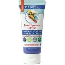 뱃져 Badger 네츄럴 미네랄 스포츠 썬크림 썬블록 무향 SPF35 (87ml), 1Ea