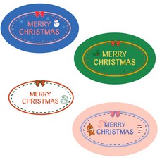 크리스마스 스티커 사각 타원 100매 데코 장식 선물 포장 쿠키 베이킹 꾸미기 선샤인마켓, 1세트
