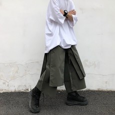 캐주얼 팬츠 산본풍 남자 블랙 다크 계열이 있다 남성의류 와이드 루즈핏 페이크 리본 캐쥬얼 보이핏 볼륨 모터 무드 힙합