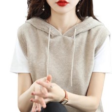 ROYALBELLE 가을 여성 후드 니트 조끼 베스트 민소매 스웨터 V11904