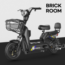 BRICKROOM 3세대 전기 스쿠터 자토바이 전동 출퇴근 자전거 2인용 팻바이크 오토바이, 블랙, 12A 납산배터리 65km