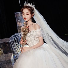 해외발송 [웨딩드레스]메인 웨딩 드레스 2020 새로운 후행 기질 두꺼운 팔을 덮는 단어 어깨 작은 남자-23716