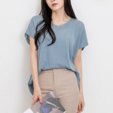 루즈핏 여름 시스루 브이넥 쿨니트티, 아이보리