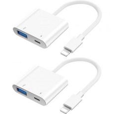 2 팩 라이트닝 투 USB 카메라 OTG 어댑터iPhone iPad용 충전 포트 포함 플래시 드라이브 지원 카드 리더MIDI 키보드 마우스