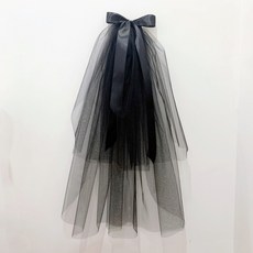 할로윈 리본 베일 블랙면사포 셀프웨딩 결혼식 신부, 블랙이중리본