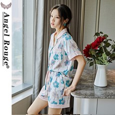 플라워 프린트 실얼음 잠옷 여성가디건패션 기숙사 반팔 학원 무드 실내복 홈웨어 공단원 스위트