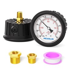 MEANLIN MEASURE 0~4000Psi 스테인리스 스틸 0.6cm(1/4인치) NPT 6.4cm(2.5인치) 페이스 다이얼 액체 충전 압력 게이지 WOG 워터 오일 에어, 뒷면 마운트/고무 보호 포함