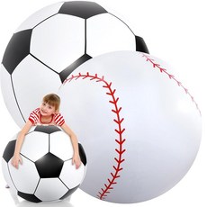 Lewtemi 거대한 공기 주입식 스포츠 공 대형 비치볼 야구공 축구 무지개 농구 축구 스포츠 생일 파티 경품 (2개 야구 68.6cm(27인치)) 12304, 축구, 야구_27 Inch | 2