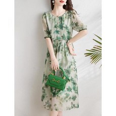수입보세 초록 프린트 여름 반팔 패션 스타일 오피스룩 엄마옷 원피스