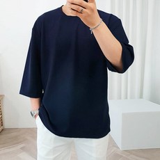 더클래식 남자 오버핏 엠보 빅사이즈 루즈핏 무지 7부 여름 반팔티 반팔 티셔츠