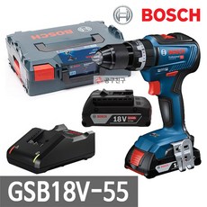 보쉬 GSB18V-55 충전 드릴 드라이버 18V 2.0Ah*2개 브러쉬리스 13mm 메탈척 2단 변속 기어, 2개