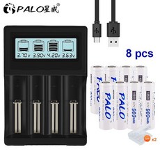 PALO 3.7V 14500 충전식 배터리 AA 충전지 LCD 스마트 충전기 18650 16340, [03] 8 battery 1 charger