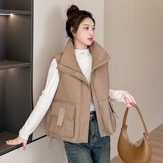 ROYALBELLE 여성 하이넥 숏 패딩 조끼 루즈핏 빅포켓 데일리 아우터 패딩 베스트 K072605