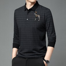남자의 가을 새 스타일 긴팔 티셔츠 남자의 2023 사업 캐주얼 줄무늬 인쇄 남자의 폴로 셔츠