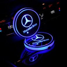 벤츠 전용 LED 컵홀더 발광 패드 USB 충전식 실내 장식 조명 1SET 2P
