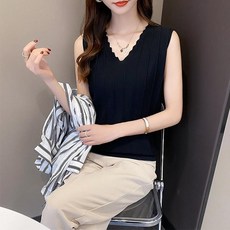 골지 강조 레이스 민소매 이너 크롭 홀너텍 니트 나시 빅사이즈 쉬폰 프릴 스판 로고 루즈핏