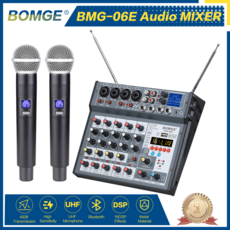 6 Channel Audio Mixer Mixing Console Built-in UHF Wireless Microphone Bluetooth USB 16 DSP Effects, EU, BMG-06E