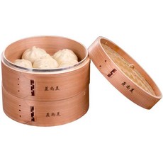 대나무 찜기 만두 딤섬 찜통 식당 업소용 떡 찌기, 23cm 2단 + 뚜껑 (깊은형)