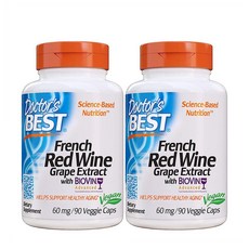 닥터스베스트 Doctors Best French Red Wine Grape Extract 라스베라트롤 60mg 90캡슐 x2병 총 180서빙, 2병