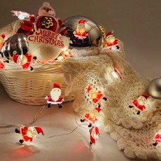 당일출고) LED 크리스마스 파티 장식 조명 건전지 캐릭터 데코 와이어 줄 트리 전구 산타 눈사람 루돌프 종, 와이어 산타 20p(+AA건전지 4개)
