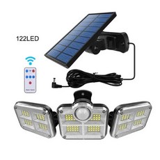 야외 실내 태양광 정원 램프 122/333led IP65 방수 센서등 조정 가능한 헤드, 태양광센서등3구, 1개