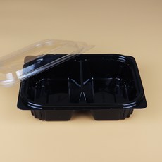 샐러드용기 204-2 블랙 검정 IP204-2 두칸용기 반찬용기 800개 세트